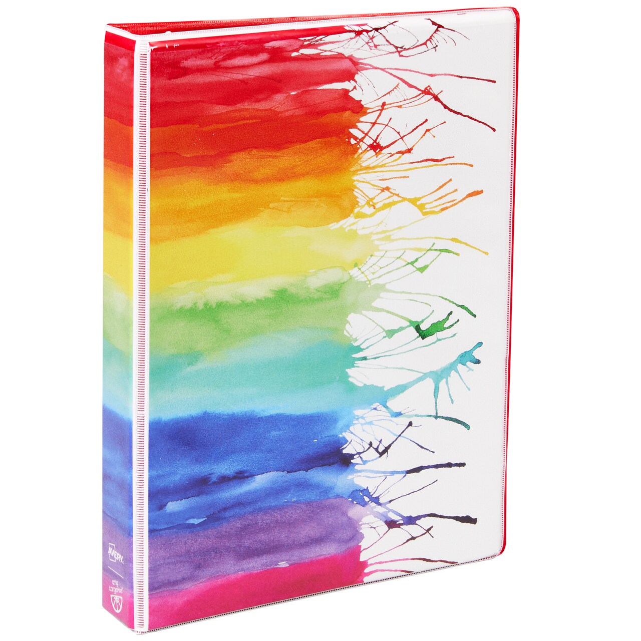 Avery Mini 3 Ring Binder, Holds 5.5" x 8.5" Paper, 1" Round Rings, 175-Sheet Capacity, 1.4 Inch Wide Spine, Watercolor Rainbow Design (18713)